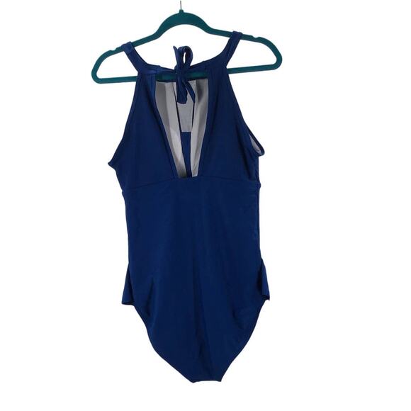 BLOOMCHIC 10 M Blue Sleeveless Halter Ruffle Tie One Piece Swimsuit NWT B103 - Picture 4 of 9